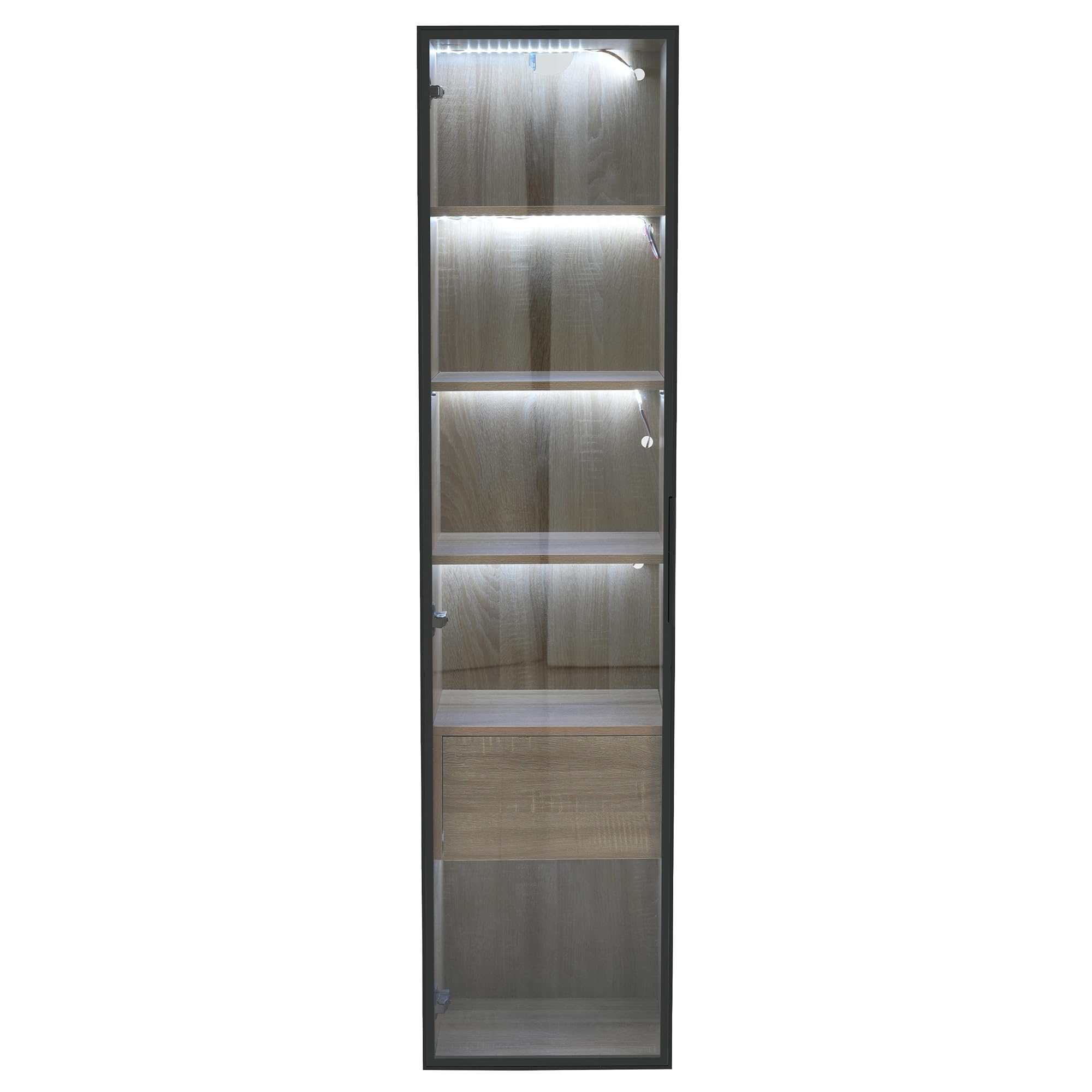 Mueble de baño mediano con barra de luz, 40 cm de ancho, con 1 cajón grande y 1 puerta de cristal