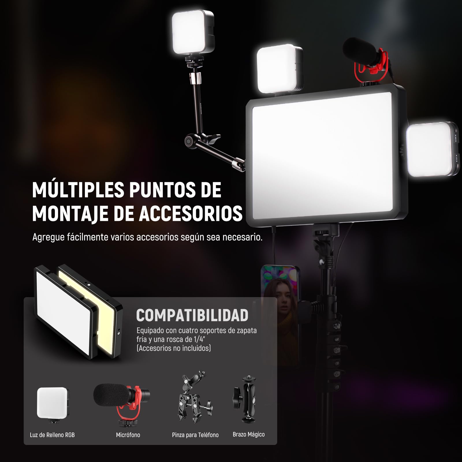 NEEWER BÁSICO Paquete de 2 Panel Luz LED Video con 59''/150cm Trípodes & Soportes Teléfono, 2700-6500K 850Lux Luz Estudio Bicolor Regulable para Fotografía Filmación Grabación Live Streaming, BP300