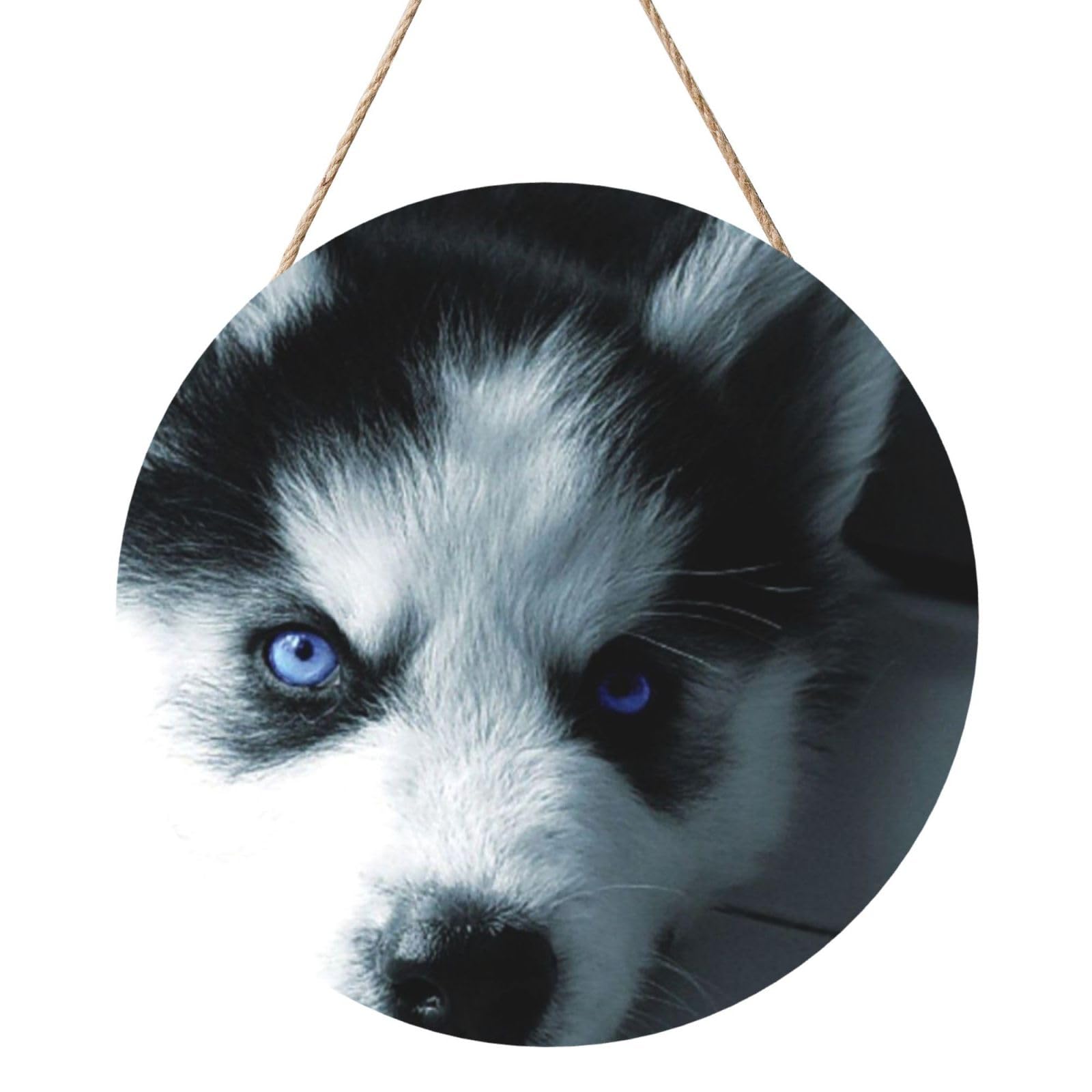 InOmak Puppy Husky, Round Wood Panel Painting 12 in, Wall Hanging Painting For Home