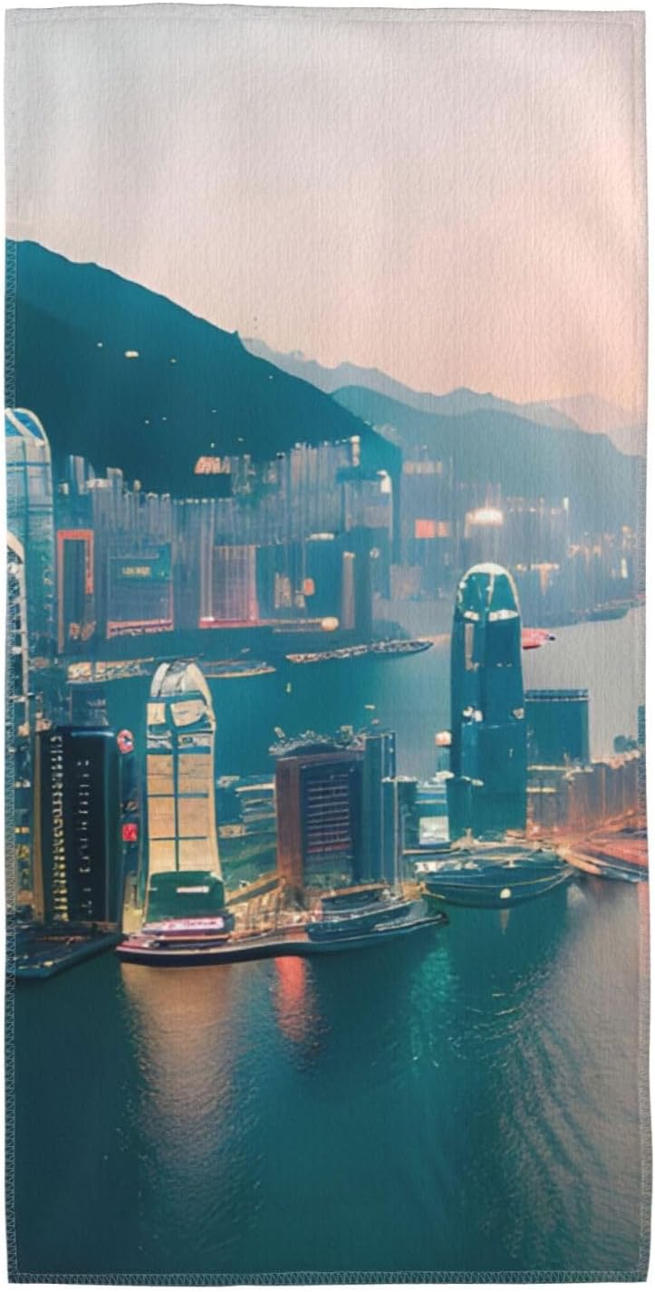 Hong Kong Print Hand Towels for Kitchen, Decorative Bathroom Towels Decor Farmhouse Cute for Men Women Gifts