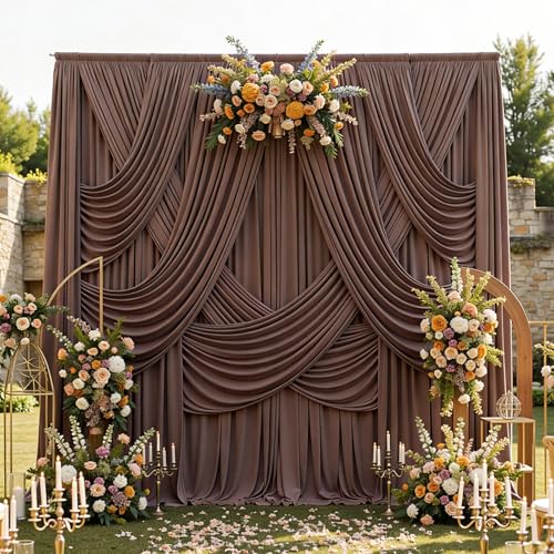 Image of 30ftx12ft Brown Backdrop Curtains for Parties, Wrinkle Free Polyester Brown Photo Backdrop Drapes 6 Panels 12 ft Long Back Drop Cloth for Wedding Birthday Photography Background Party