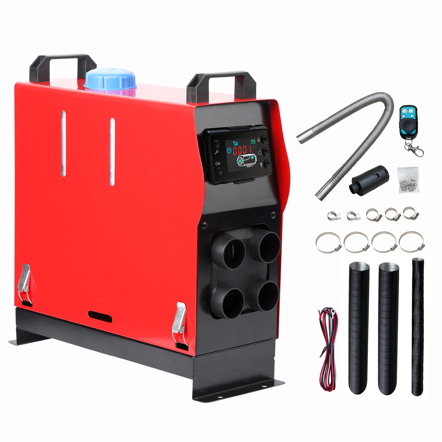 KIASTER 5KW / 8KW 12V Diesel Heater Air Parking Heater Diesel Night Heater With LCD Display & Remote Control & Fuel Tank for Car Trucks Boat Trailer RV Caravan Campervans (4 Holes Red, 8KW)