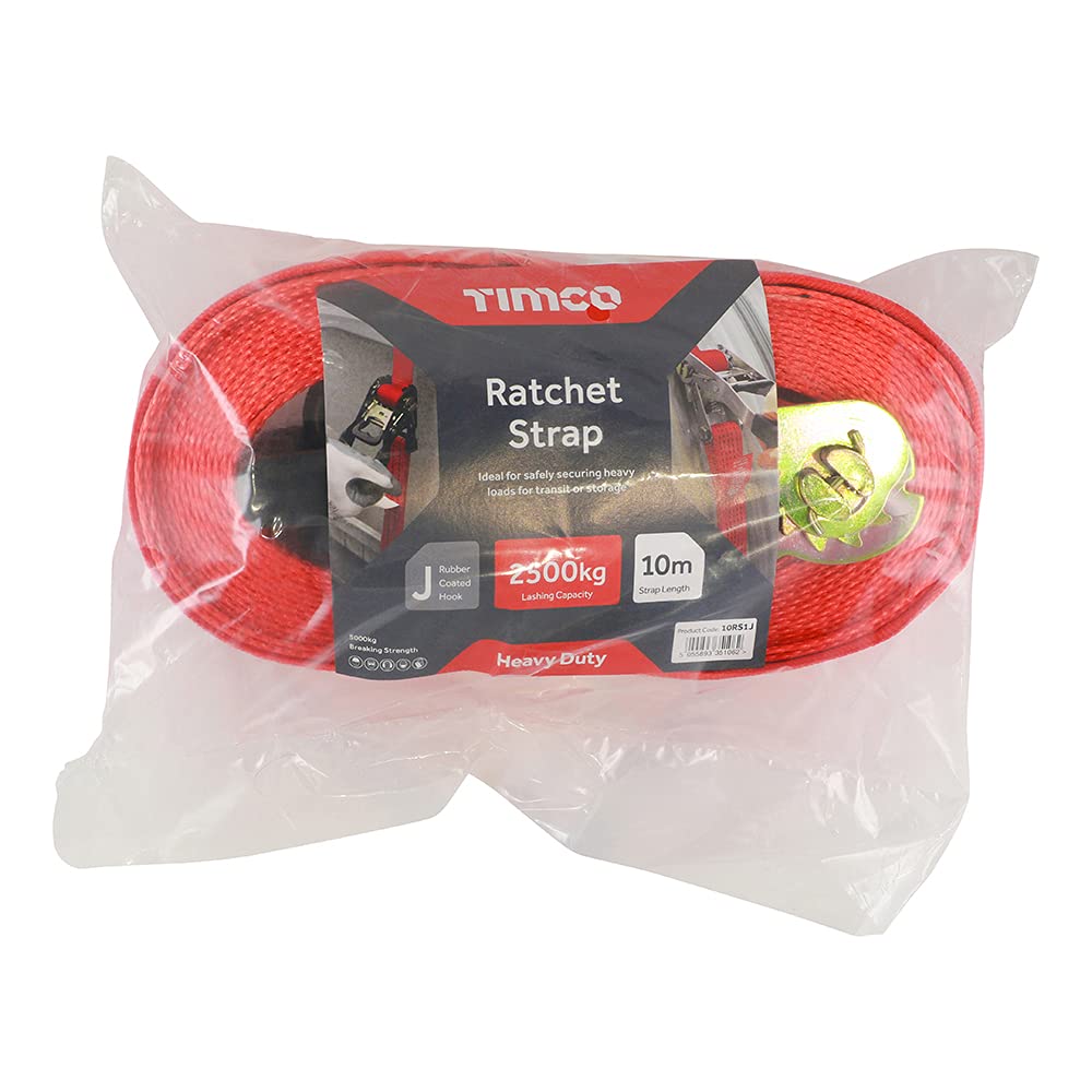 TIMCO 10 m x 50 mm rosso cricchetto cinghia J Hook-Heavy Duty-10 m