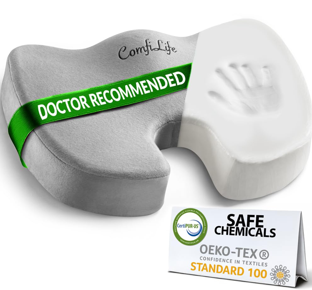 ComfiLife Premium Comfort Seat Cushion - Non-Slip Orthopedic 100% Memory Foam Coccyx Cushion for...