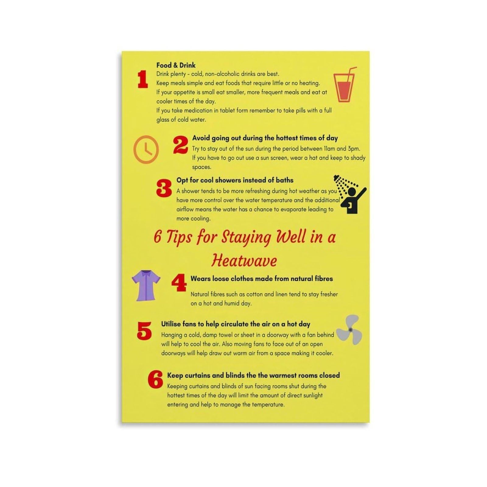 FNYUVNFAF Heat Stress Prevention Tips Educational Poster for Construction Site and Warehouse Unframed,08x12inch(20x30cm)