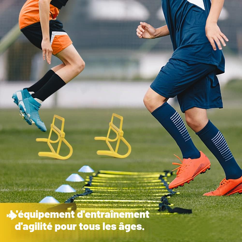 Kit d'entraînement d'agilité de vitesse, équipement d'entraînement de football, échelle d'agilité, parachute de résistance, 20 cônes de disque, bandes de résistance pour les jambes, 4 haies