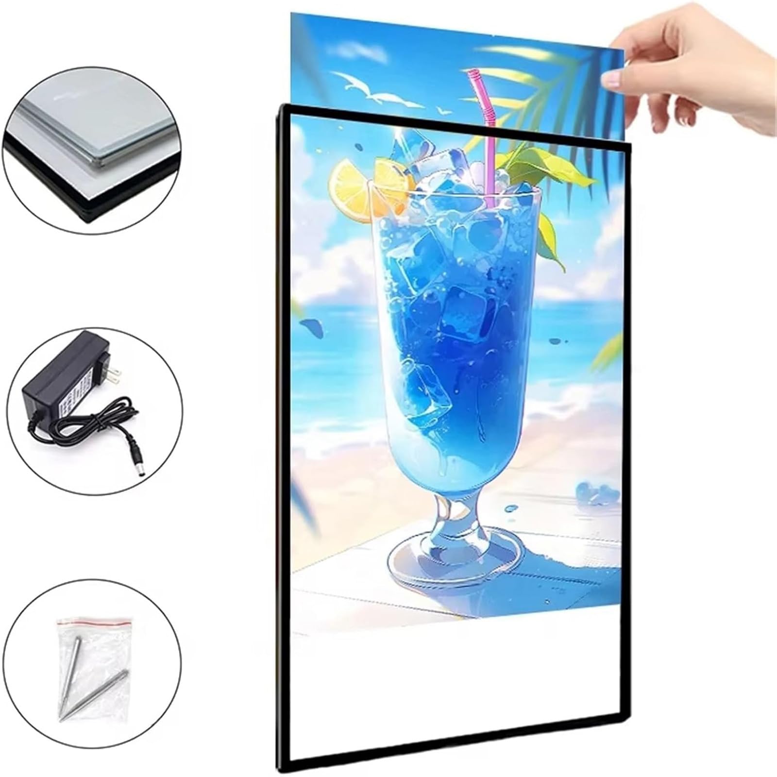 Caja De Luz LED Ultradelgada, Tablero De Menú Retroiluminado Montado En Pared/techo, Pantalla De Marco Publicitario Enchufable For Tiendas, Restaurantes Y Bares(Silver,60 * 80CM)