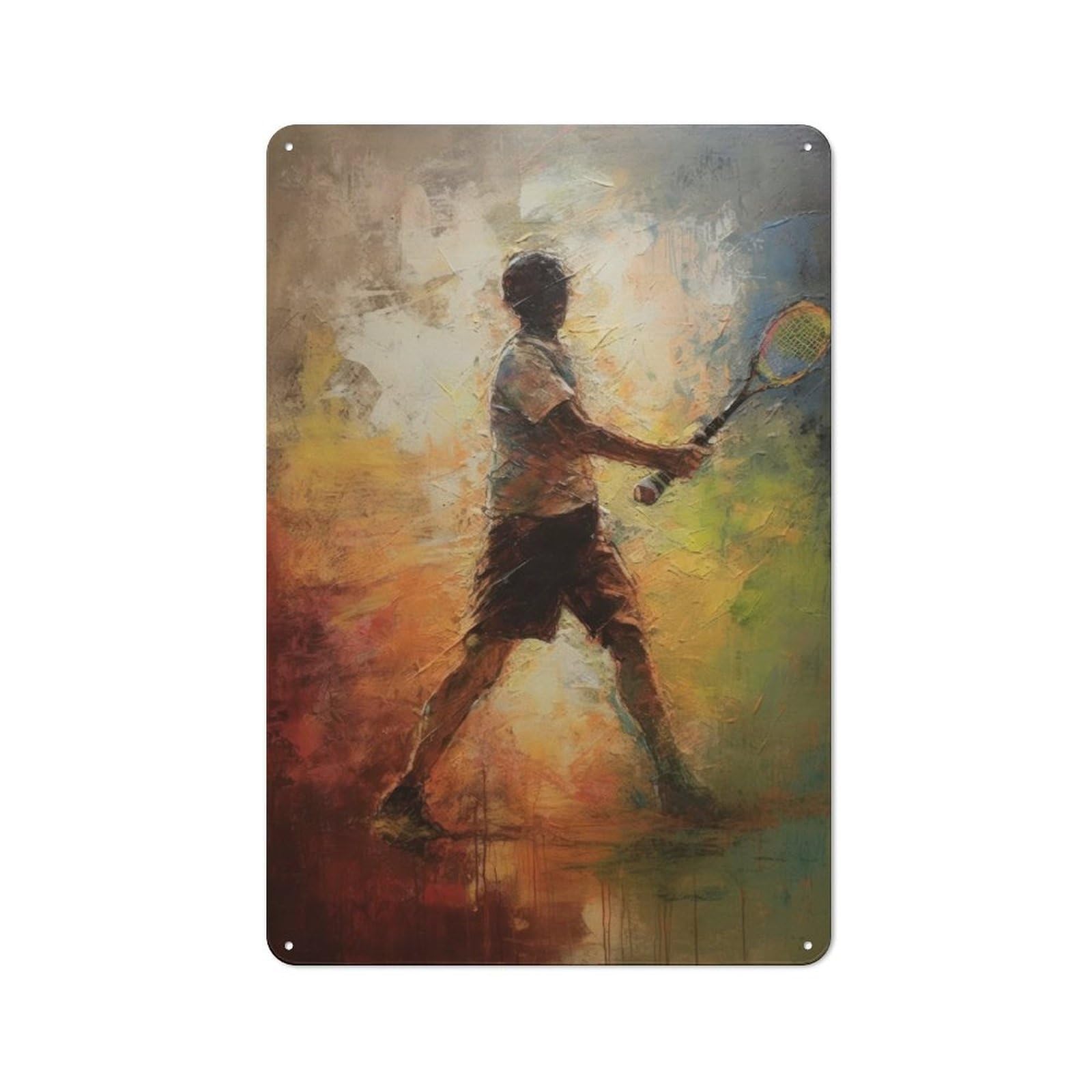 Junmoney Tennis Player Oil Painting Metal Sign 30X20cm With For Hallway Wall, Rustic Decor, For Furnishing A New Hallway With Rustic Decor