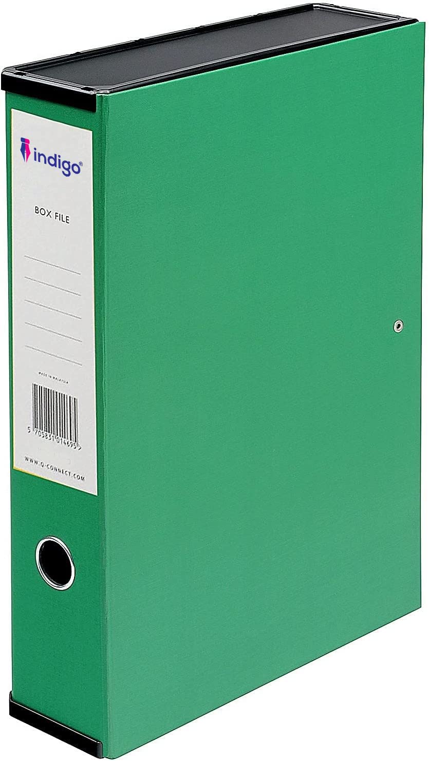 indigo® Premium Box File - Foolscap - 75 mm (Green, Pack of 10)