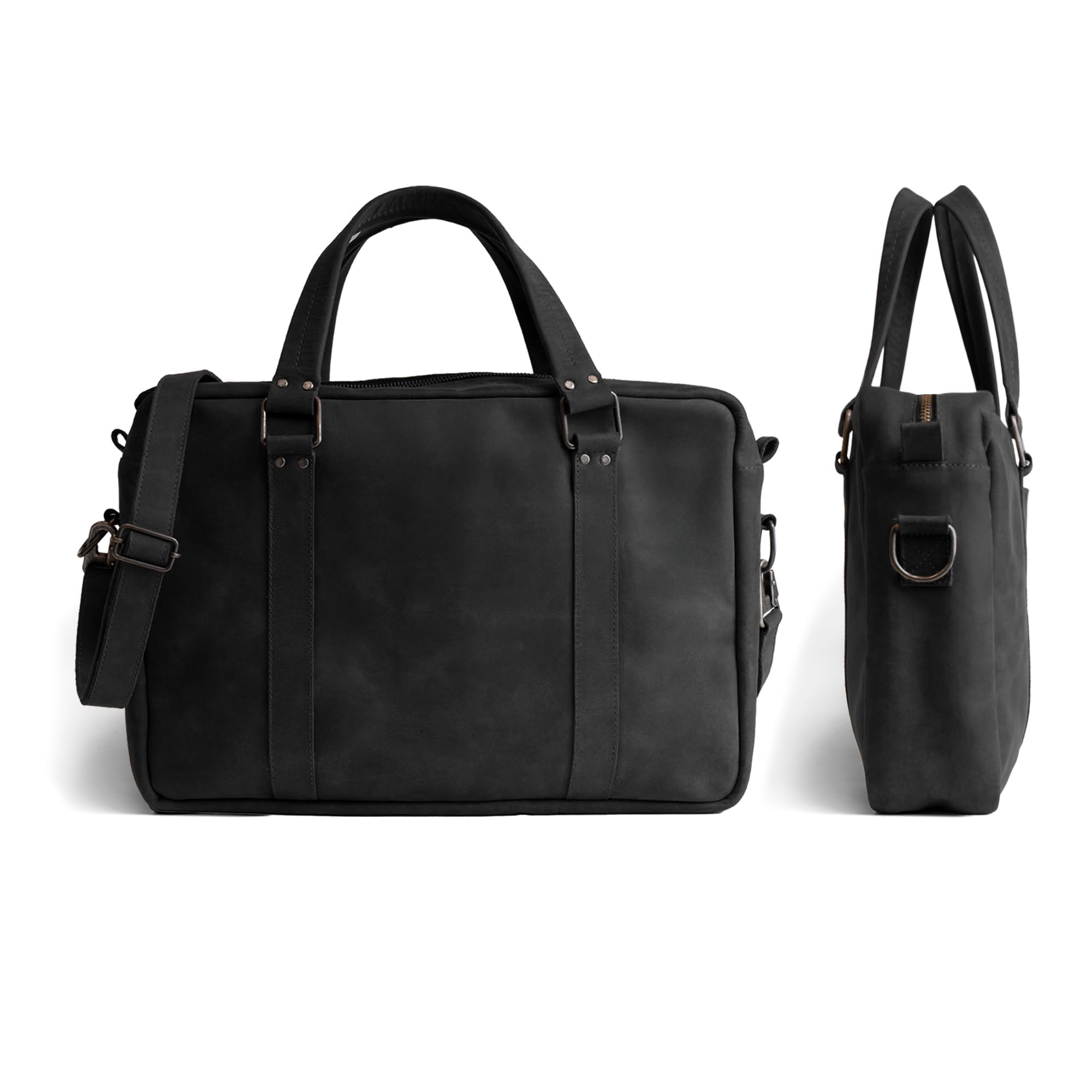 Leather Briefcase for Men with Shoulder Strap, Crossbody Laptop Bag, Computer Brief Case for Work, Messenger Bags, Satchel (Charcoal Black)