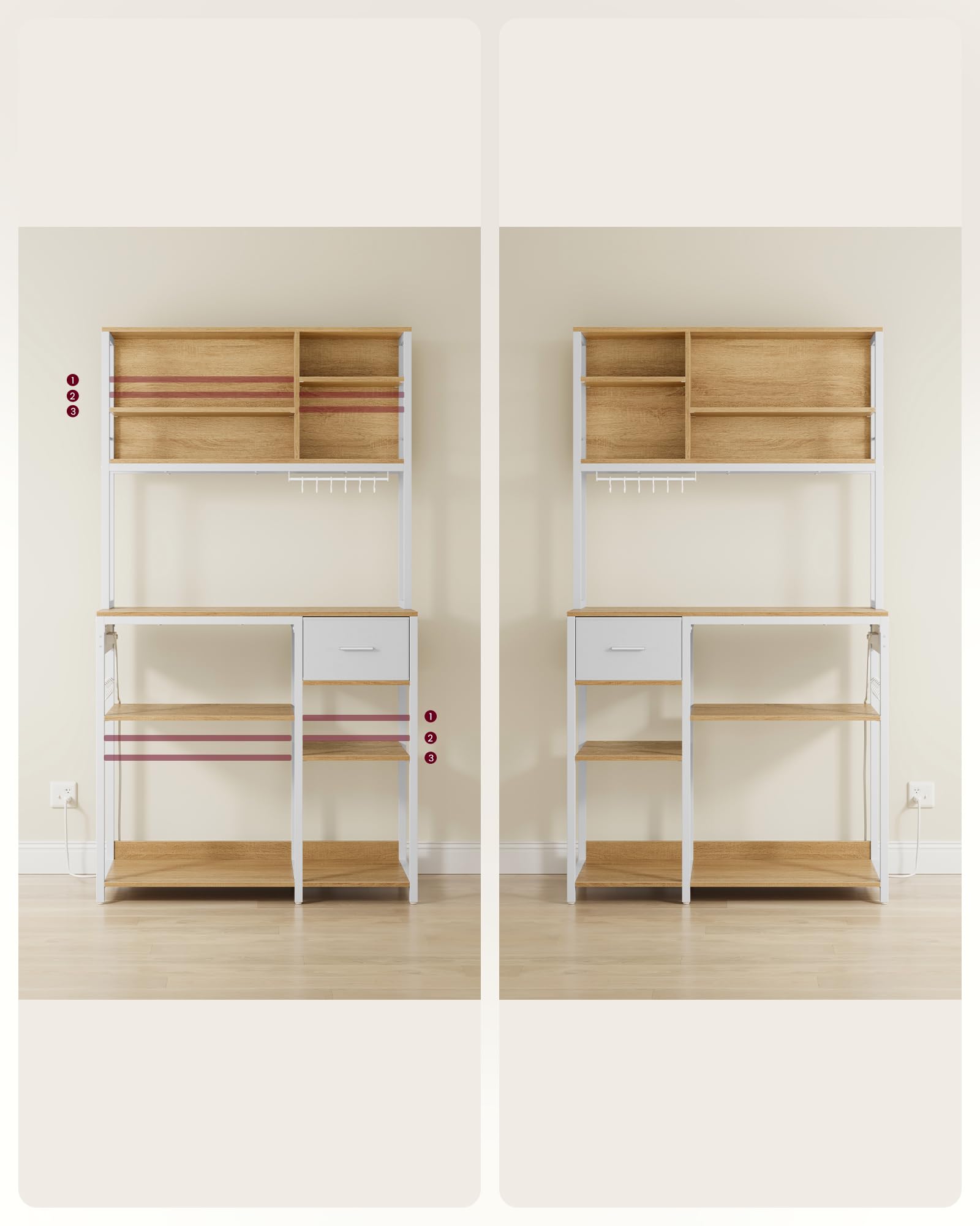 VASAGLE keukenplank, staande plank voor keuken, magnetronplank, staand