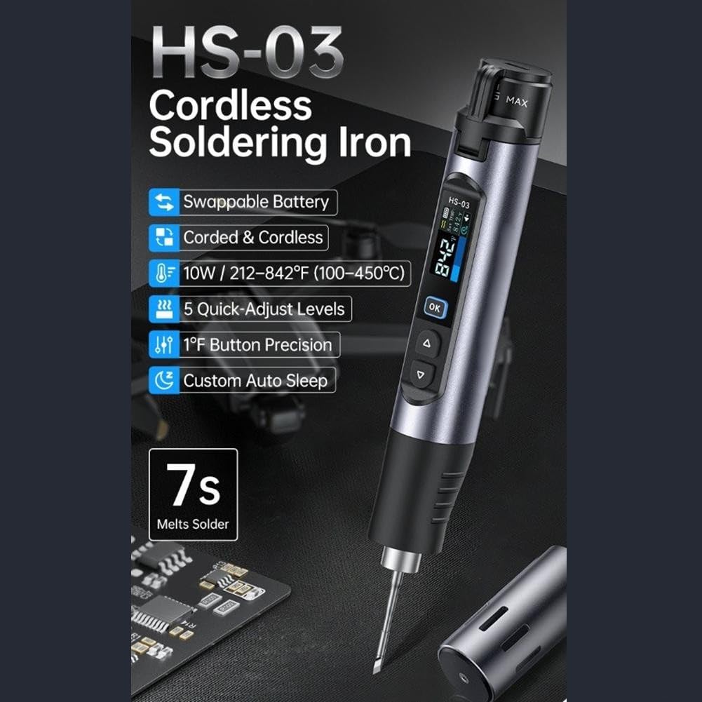 Soldador inalámbrico de temperatura constante HS-03, carga tipo C de 10 W con batería de 2600 mAh, kit de soldadura portátil de calentamiento rápido de 100-450 C para mantenimiento