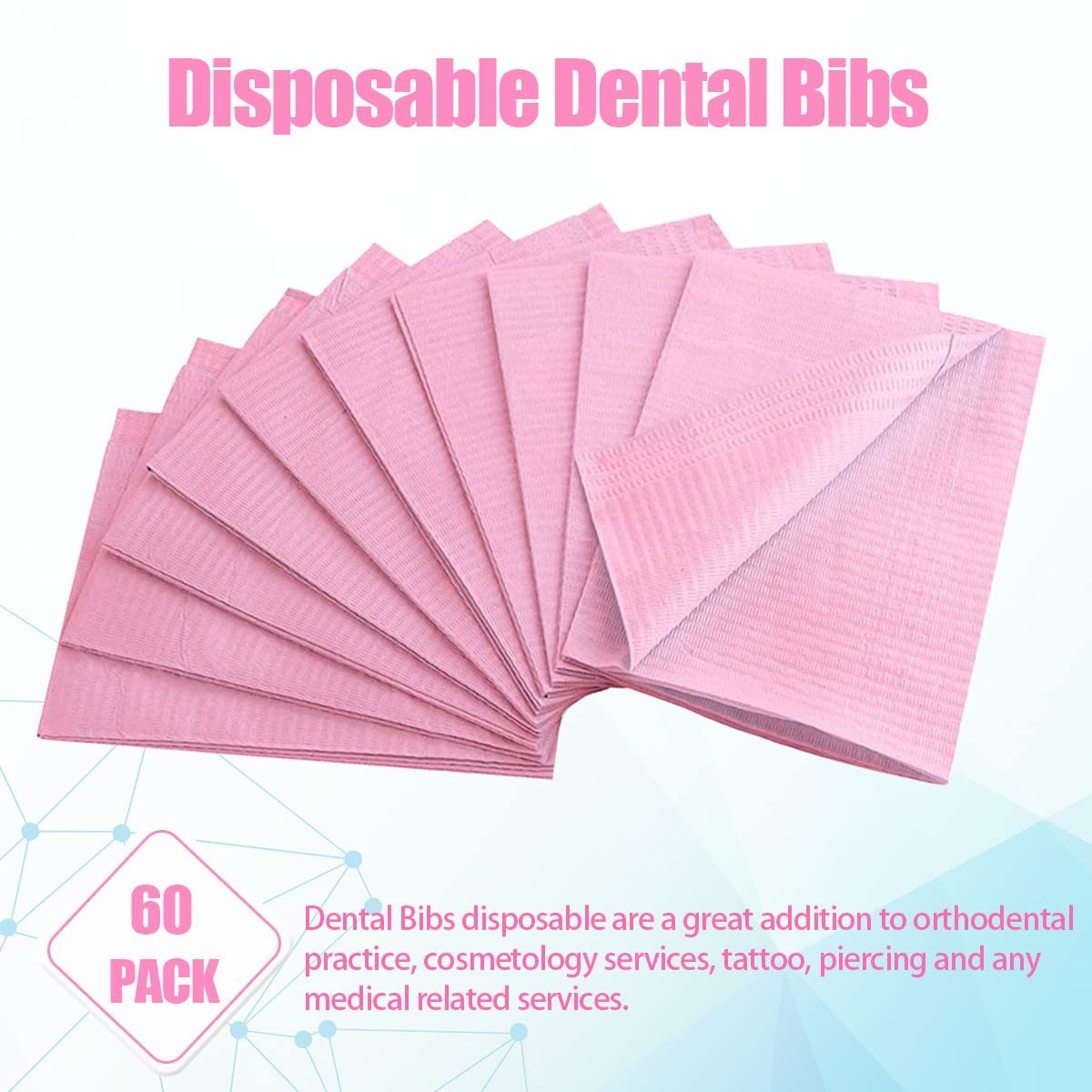 60 bavaglini monouso per pazienti, 33 x 45,7 cm, 3 strati impermeabili per tatuaggi, tovaglioli di carta per dentistica, stazione di tatuaggi e salone (rosa)