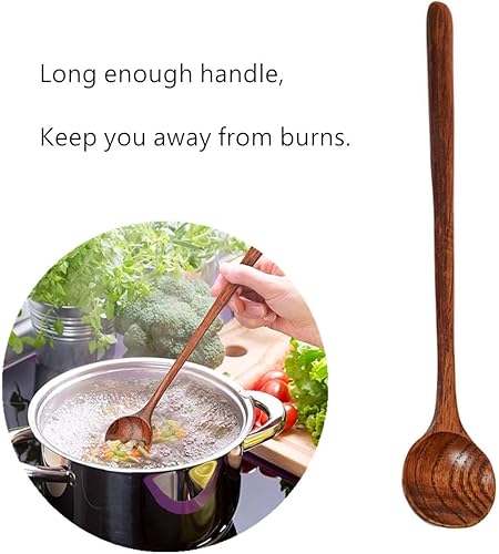 Miniatura 6 de 2 cucharas largas de madera para sopa, cucharas redondas de mango largo, estilo coreano, cucharas de café de madera para sopa, cocina, mezcla,