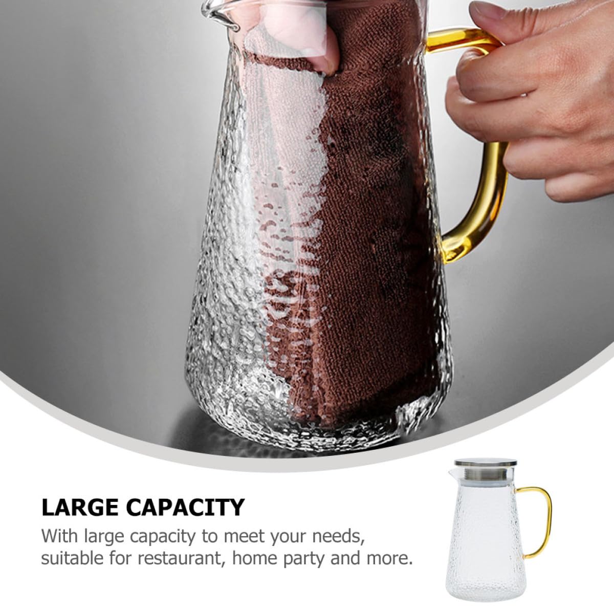 Jarra de Agua Delicada de Vidrio de 1300ml Tapa de Acero Inoxidable, Fácil de Limpiar y Almacenar para Fiestas y Uso Doméstico
