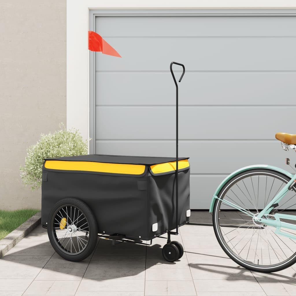 Iron Bicycle Cargo Trailer, 45 kg Capacity, Black and Yellow, Adults, Unisex, Trailer