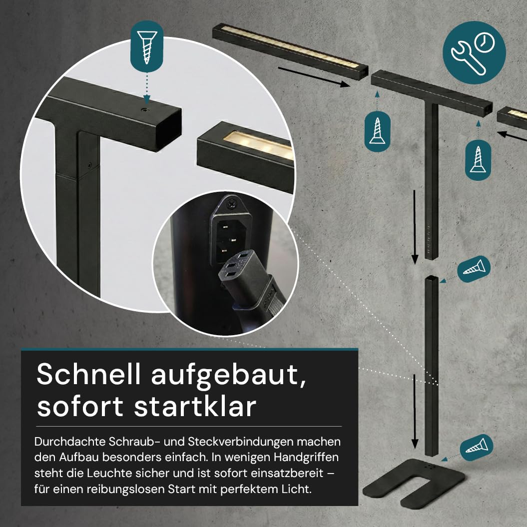 LUXULA Büro Stehleuchte LED Up/Down - Stehlampe Büro für Schreibtisch Homeoffice, dimmbar per Touch - 90W 5000lm, 4000K Neutralweiß, UGR<16 blendarm, CRI 98 farbtreu, Automatikdimmung, Schwarz