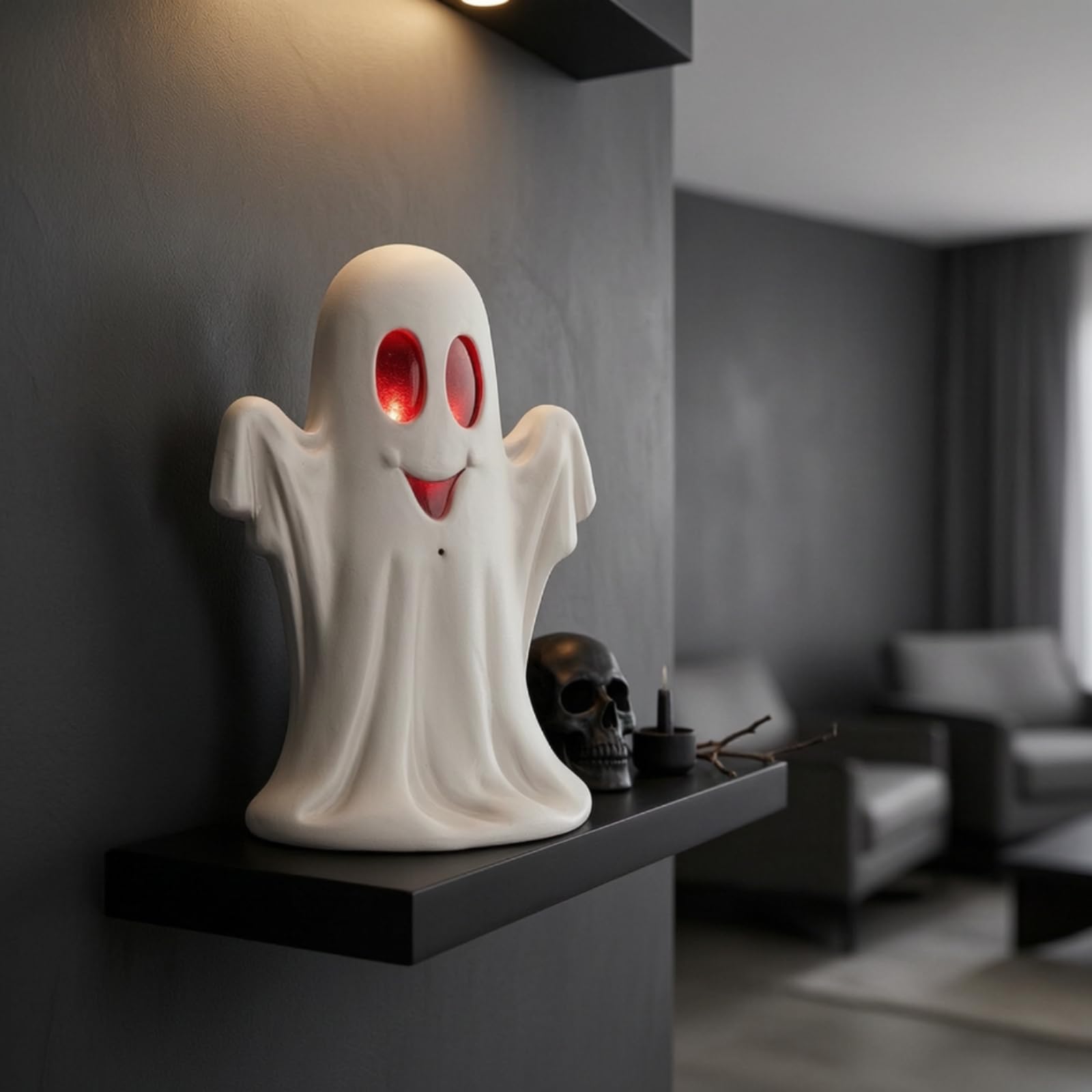 Amagogo Halloween Leuchtfigur Geist Deko Figur Lampe Fensterdeko mit Steuerpunkt Vorn Und Fach Hinten Rotes Schimmern für Eingang Wohnzimmer Terrasse Fest