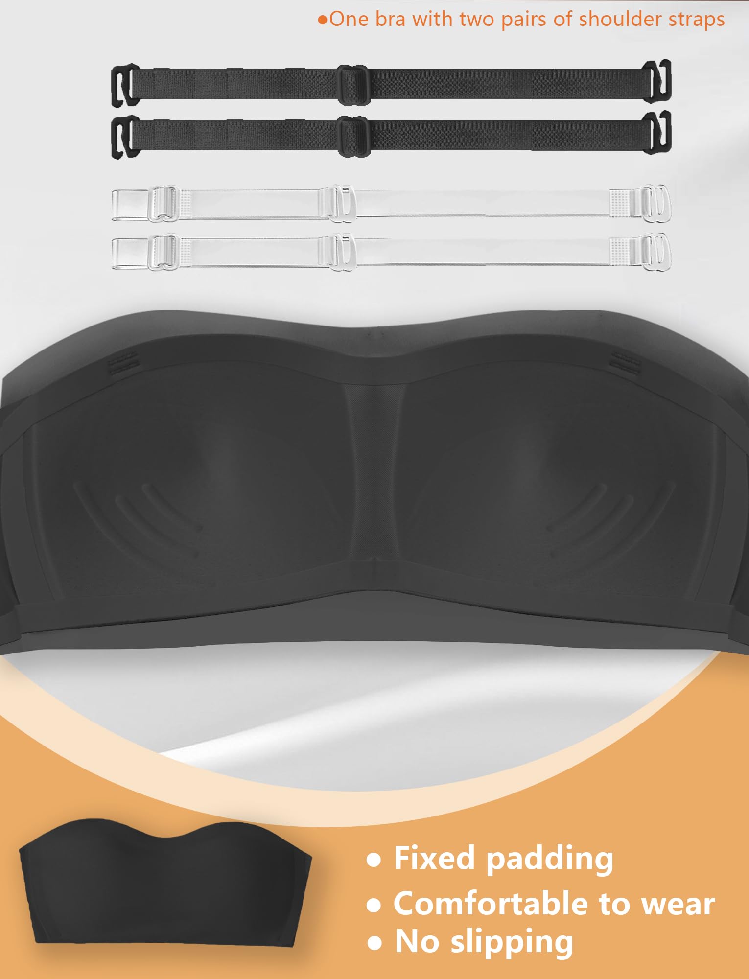 Reggiseno senza spalline senza cuciture per adolescenti senza cuciture reggiseno a fascia con spalline trasparenti rimovibili antiscivolo