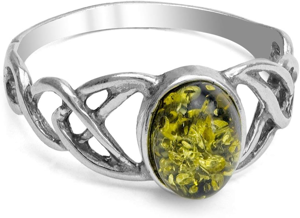 Ian and Valeri Co. Green Amber Sterling Silver Celtic Oval Ring