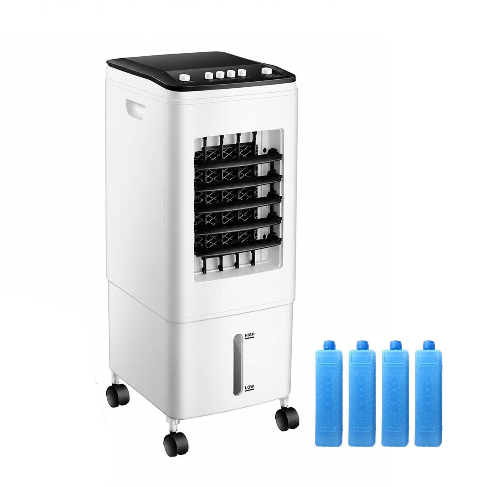 Climatizador Evaporativo, Ventilador de Torre Portátil 4 en 1, Tanque de 6L, 3 Velocidades y Modos, Oscilación 120°, Enfriador de Aire Silencioso con 4 Acumuladores de Hielo