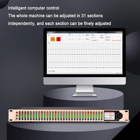 31-Band Digital Equalizer, Stereo Graphic Audio EQ, 1U Rack Mount Spectrum Analyzer, with Automatic Noise Reduction, LED Sn, 16 Preset Effects, for Recording Studio