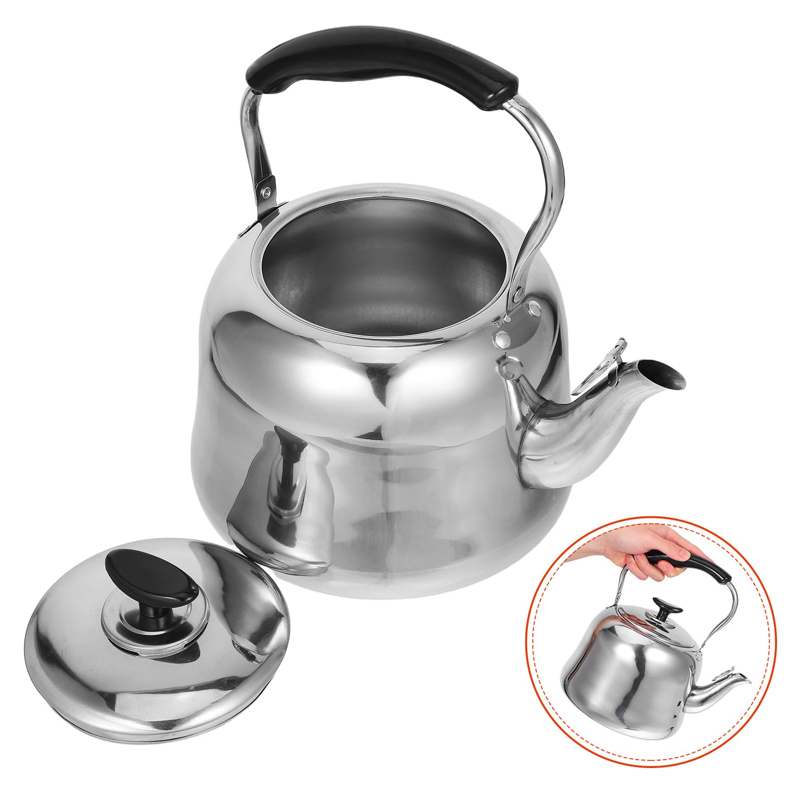 UKCOCO Hervidor de Agua para Estufa 4l de Acero Inoxidable Espesado con Silbato, Tetera Grande Antigoteo Compatible con Inducción, Gas y Eléctrica, Mango Ergonómico Antiescaldaduras