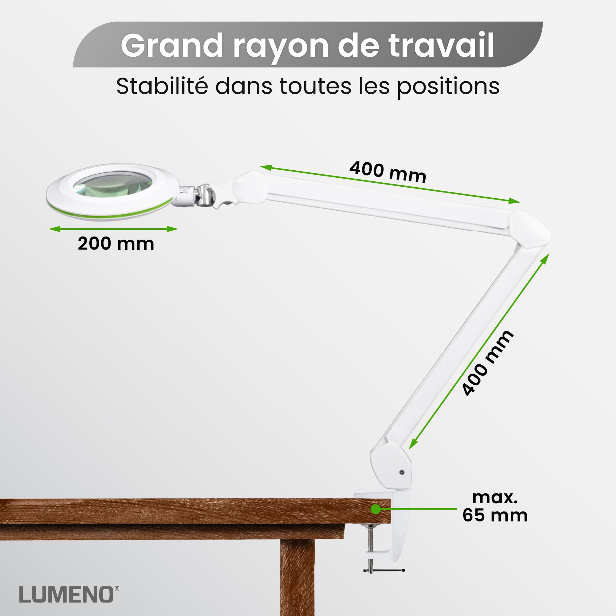 Lampe loupe Lumeno Lambda M, à intensité Variable, avec lentille en Verre cristallin de 127 mm, idéale pour Les Salons de beauté, cabinets médicaux, bricoleurs, l'aide à la Lecture, Vert 5 dioptries
