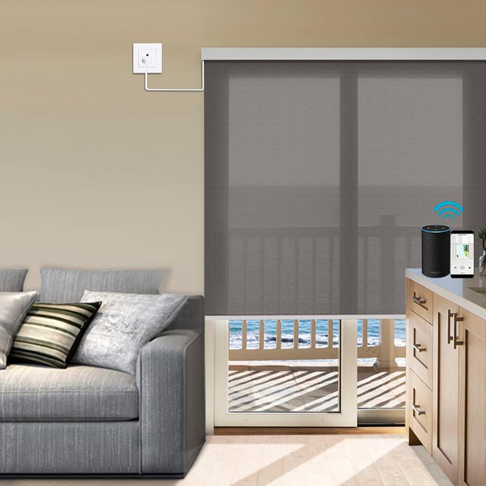 ZSHINE Motorized Blinds Customized Width (23-95 inches) Window Roller Shade TUYA Smart or Normal Hard-Wired Motor Popular Sunshine Fabric for Office and Home (Yellow A08)