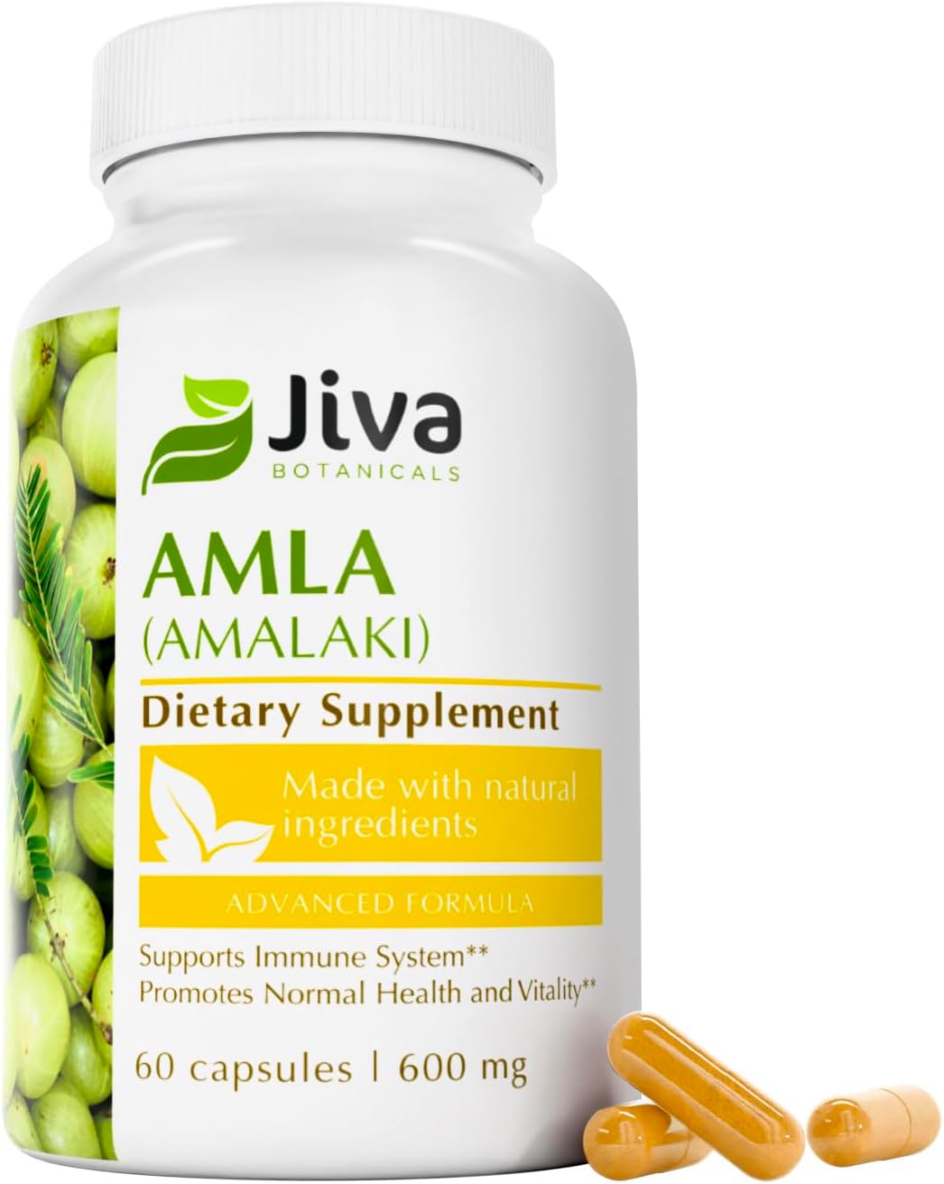 Jiva Botanicals Amla Capsules Vegan - Indian Gooseberry Supplement 60 Day Serving. Easy to Take Amla Powder Alternative from. Also Known as Amala or Amalaki. Natural Source of Vitamin C. Made in USA