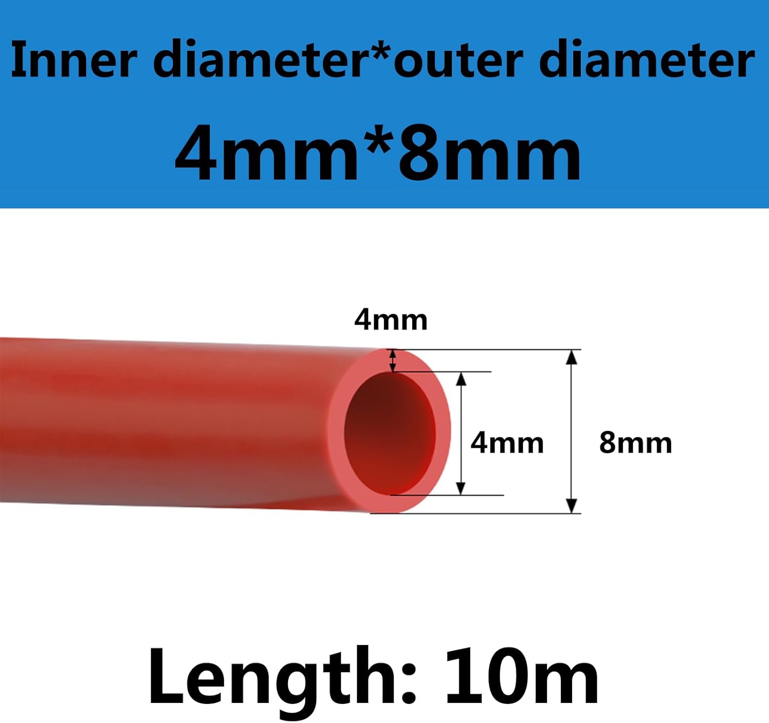 Red Silicone Hose High Temperature Resistant Flexible Rubber Automotive Industrial Connector Vacuum Line for Engine and Equipment Use,4mm*8mm