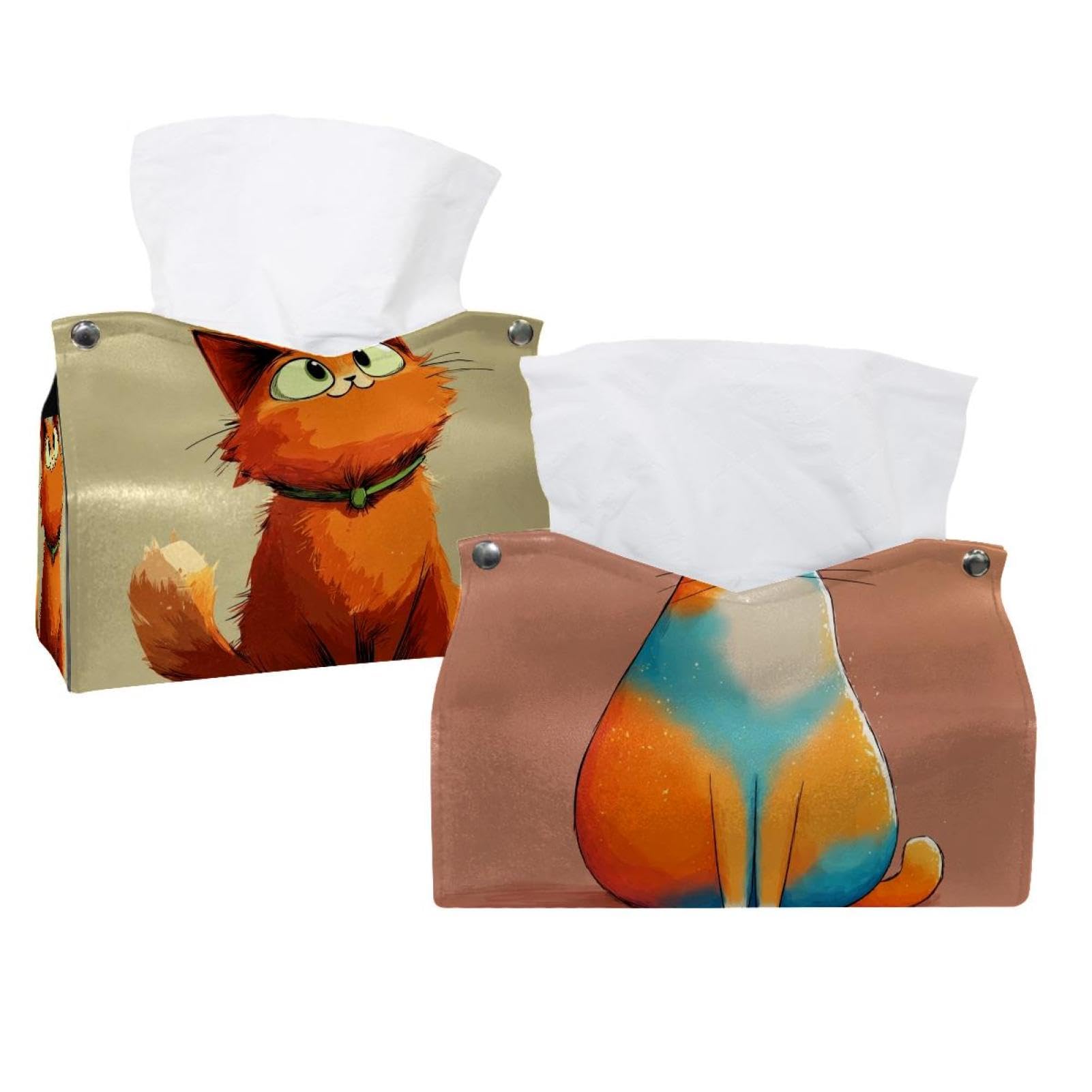 Boîte à mouchoirs en cuir chat mignon lot de 2 pour voiture et coiffeuse
