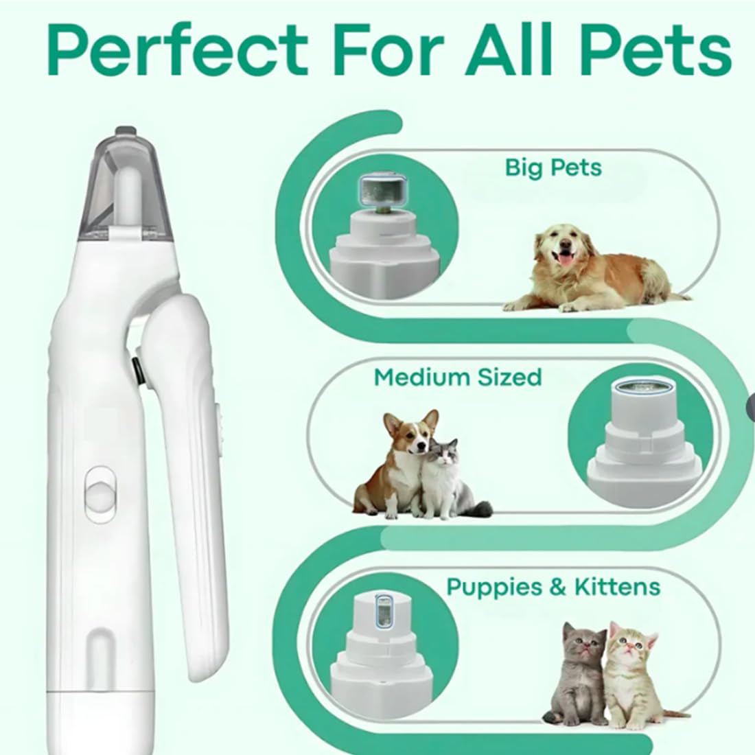 The Safetrim by Pupnourish Coupe-ongles 2 en 1, design de précision et de broyage, avec lumière LED, silencieux, pour chiens de petite, moyenne et grande taille (rose, blanc, vert, 3)