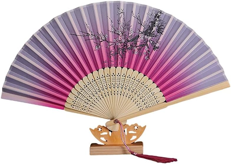 Chinese Style Folding Fan Women's Antique Style Portable Folding Fan Silk Cloth Bamboo Folding Fan Home Ceremonial Decorative Folding Fan (Color : G) (D)