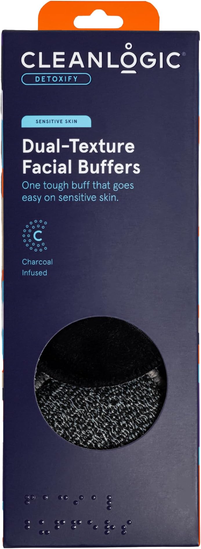 CleanLogic Detoxify Charcoal Infused Exfoliating Dual-Texture Facial Pads, Face Sponges for Cleansing & Softening Sensitive Skin, MakeUp Remover Pads, 1 Count