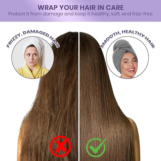 Image of 3 Pcs Microfiber Hair Towel Wrap for Women Super Absorbent Head Towel Wrap for Ladies Hair Turban Quick Drying Microfiber Towel for Hair Salon Quality Hair Dry Cap 500 GSM (pack of 3) (Multicolor)