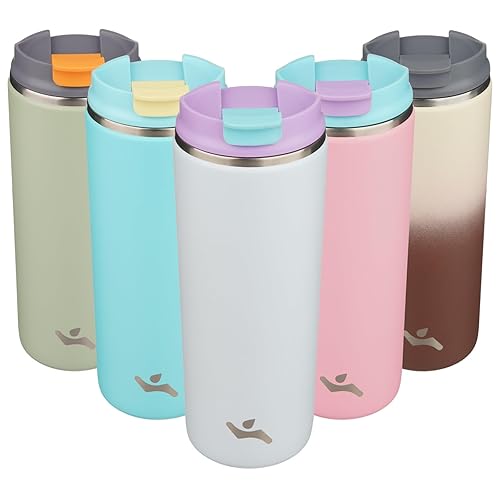 Miniatura 12 de Vaso con tapa, taza de café de viaje de 12 onzas, botella de agua aislada al vacío de doble pared de acero inoxidable con aislamiento térmico, color