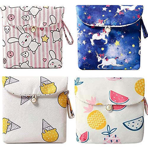 Bolsa de Servilletas,QSXX 4 Pieza Señoras Bolsa de Almacenamiento de Almacenamiento Gran Capacidad Bolsa Menstrual para Niñas y Mujeres Varios Patrones 13cmX13cm Cover