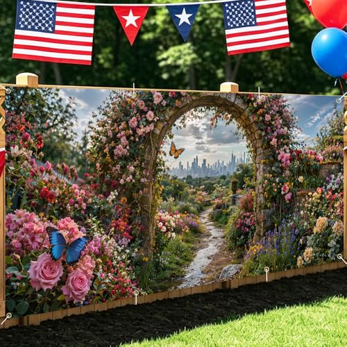 Image of Garage Door Decorations 6 x 13 ft, Floral Garden Cover