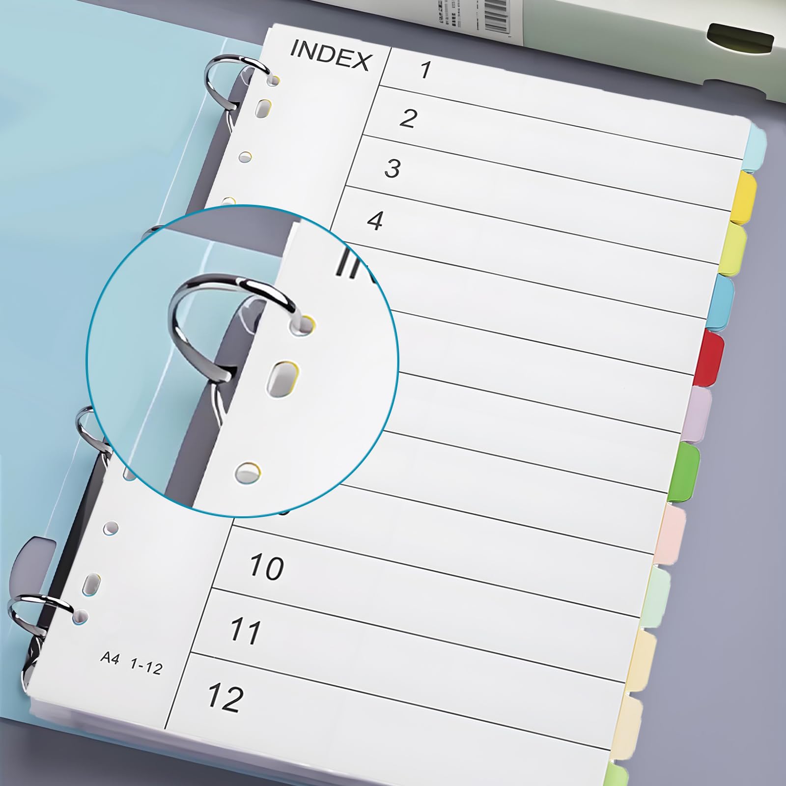 Scheidingsbladen voor ordners A4, 12-delig, set van 3, A4 mappen, tabbladen, tabbladen voor mappen, 11 gaten, gestanst met digitale scheidingsbladen voor organisatie op kantoor