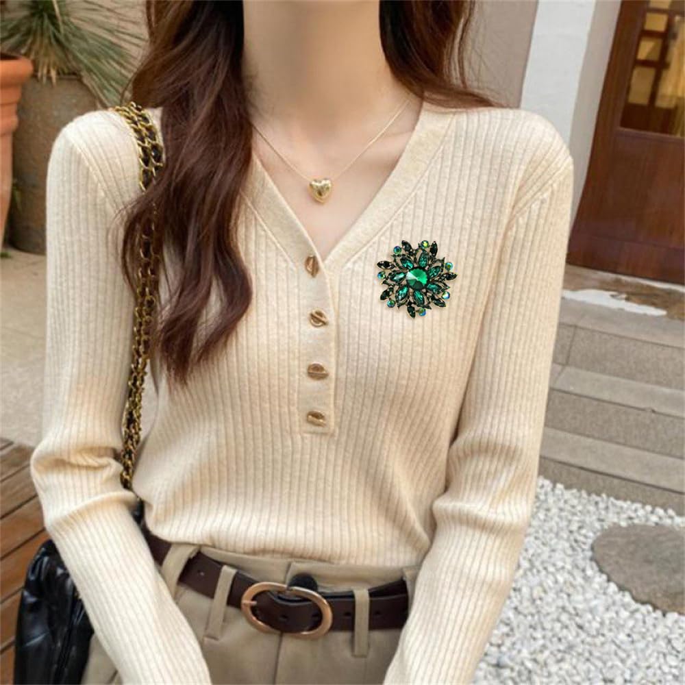 Rhinestone Flower Brooch Pin Charms Stylish Crystal Brooches Elegant Lapel Pins Wedding Party Dance Banquet Dress Suit Ceremony Clothes Hat Bag Accessories Jewelry for Women