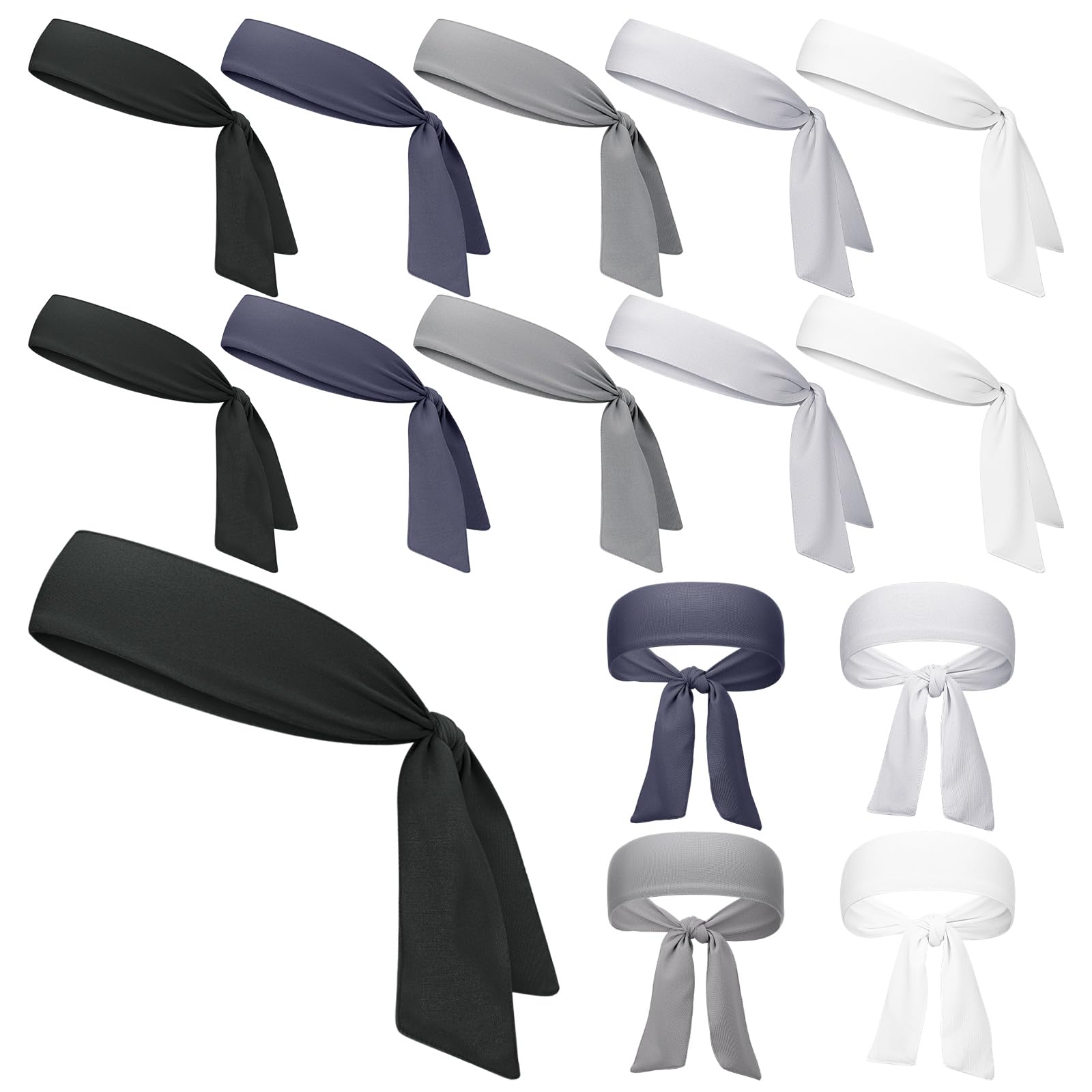 Solsew 15 Pcs Head Ties Headband for Men Women Ninja Karate Headbands Bulk Adjustable Elastic Sports Sweatbands Hair Wrap Bands for Basketball