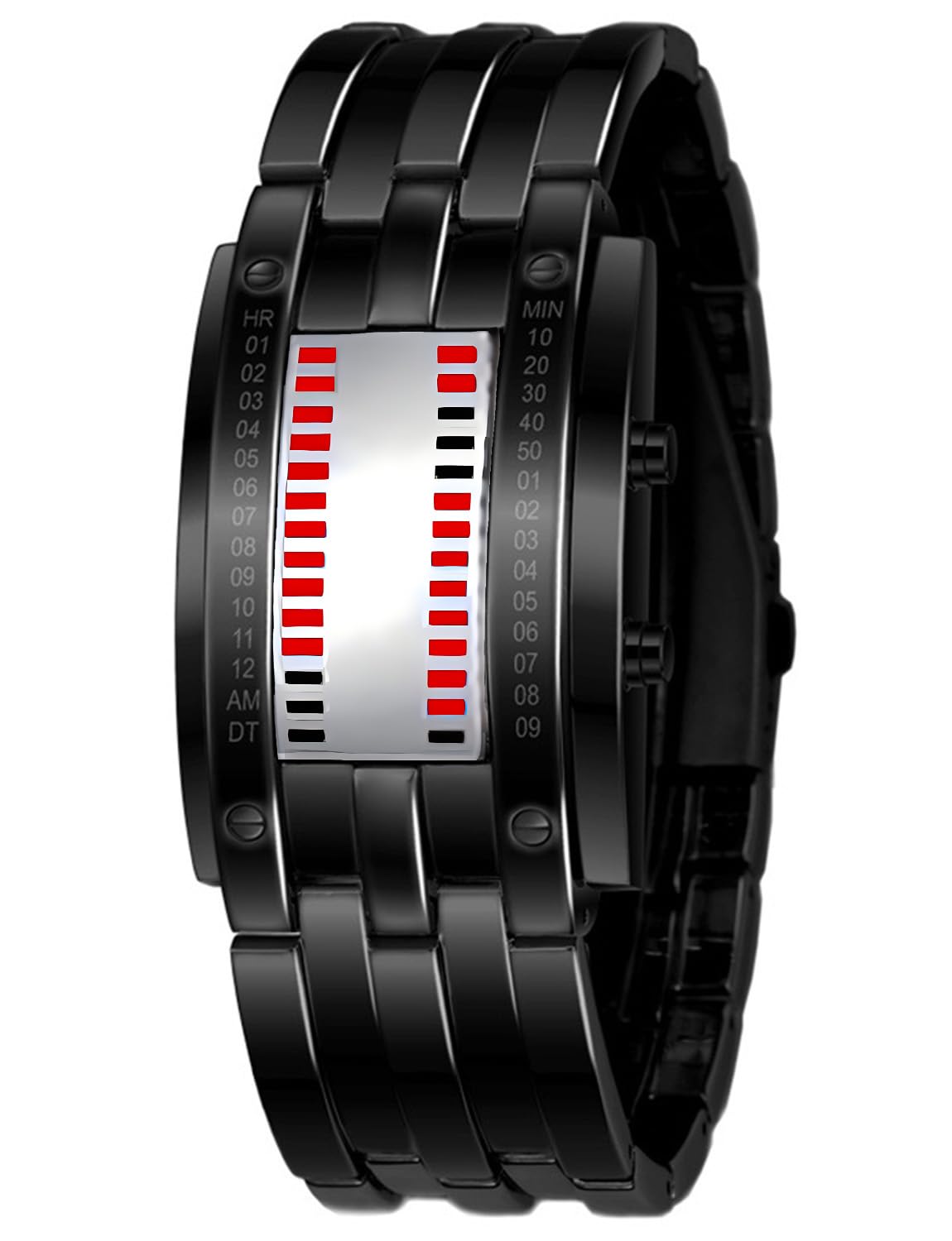 Fashion Mens Binary Sports Watch Digital LED Matrix Waterproof Outdoor Casual Black Bracelet Square Blue Backlit Watches