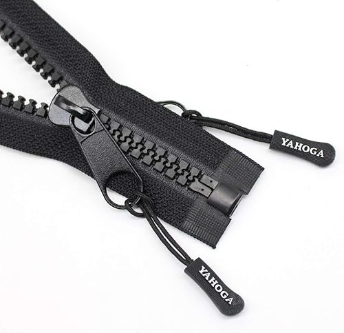 Miniatura 3 de YaHoGa 2 cremalleras grandes de plástico #10 de 30 pulgadas, cinta negra con doble lengüeta deslizante, cremalleras resistentes para coser, saco de