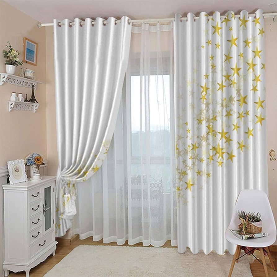 Amazon｜ZCLCHQ 遮光カーテン 1級黄色と五芒星 カーテン1級遮光