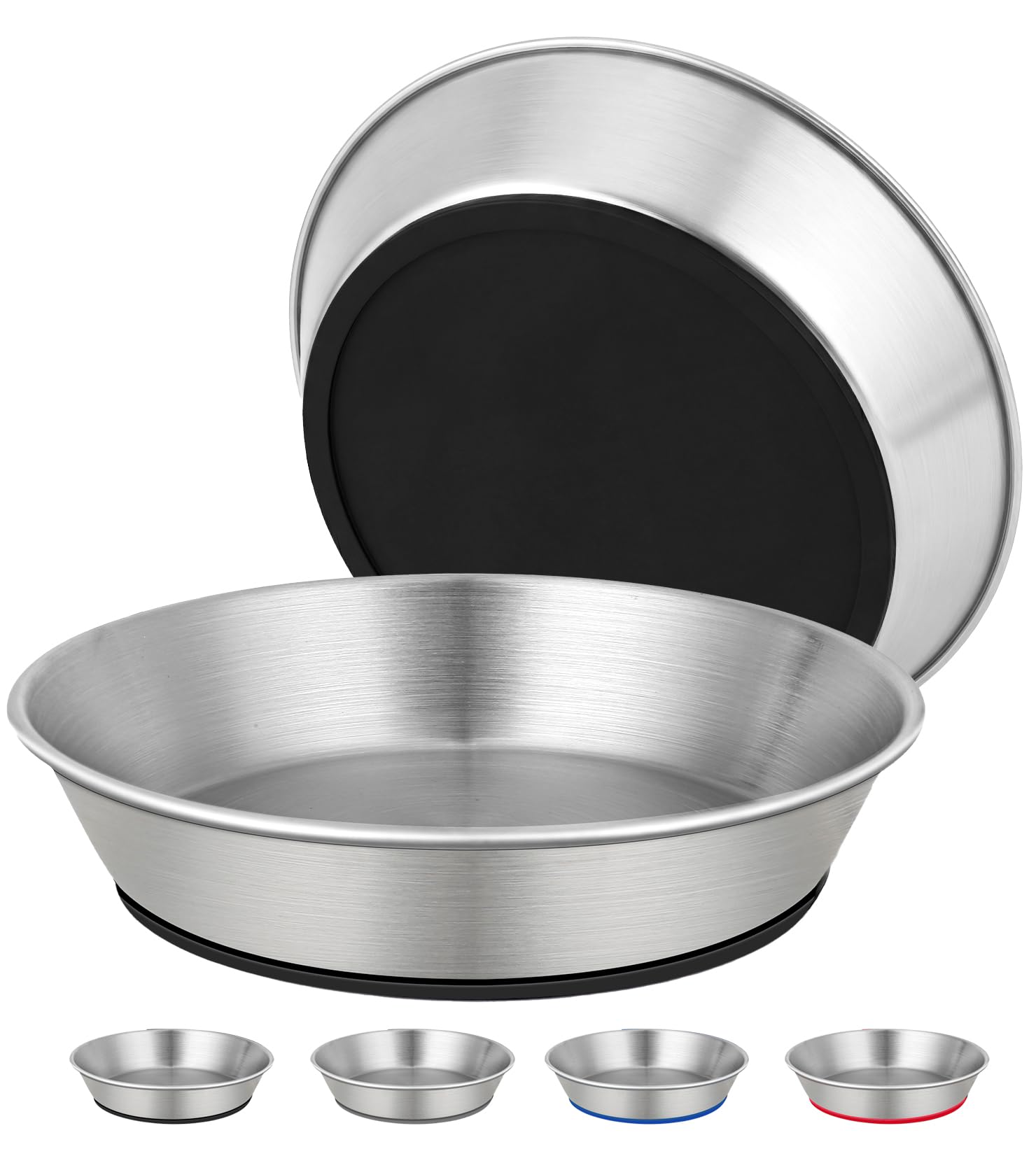 Cuencos de acero inoxidable para gatos de 1.7 tazas (414 ml) para alimentos y agua, platos inferiores de silicona antideslizante, para gatos o perros pequeños, paquete de 2