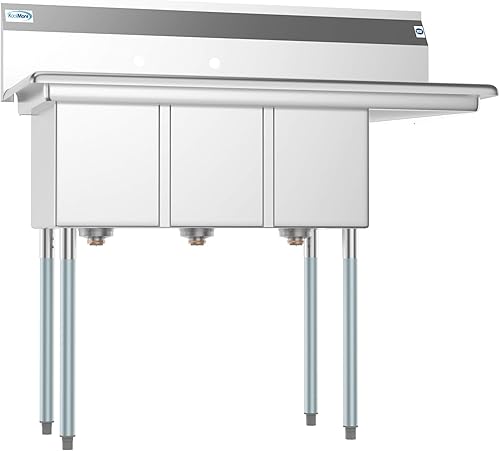Miniatura 7 de KoolMore Fregadero de cocina comercial NSF de 3 compartimentos de acero inoxidable con escurridor - Tamaño del cuenco 10" x 14" x 10"