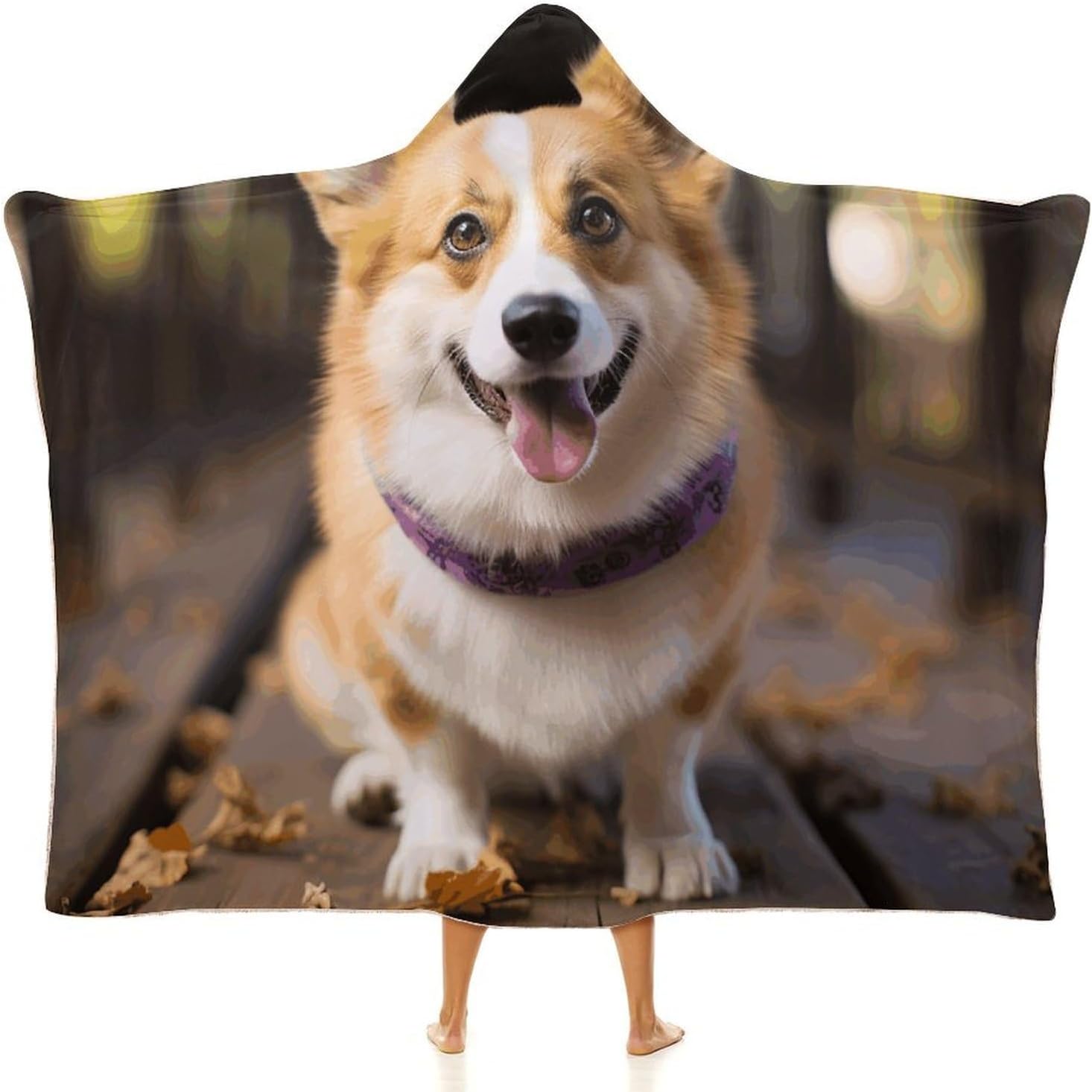 Dog Corgi Wearable Hooded Blanket, Ultra Soft Arctic Velvet Cape Cloak Unisex - Cozy Wearable Blanket