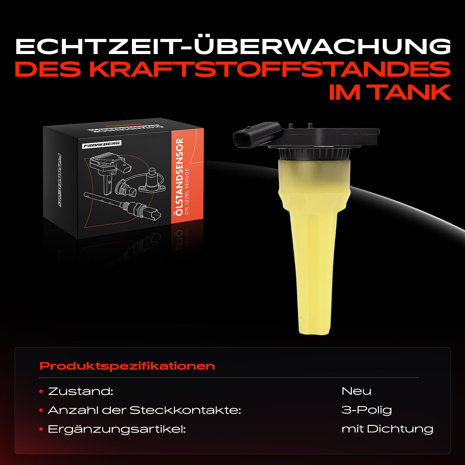 Frankberg Ölstandsensor Ölniveausensor 3-Polig Kompatibel mit P.a.s.s.a.t UP! Polo T-R.O.C Golf VI O.c.t.a.v.i.a III T.i.g.u.a.n K.a.r.o.q Golf Sportsvan A4 Replace# 06K907660C