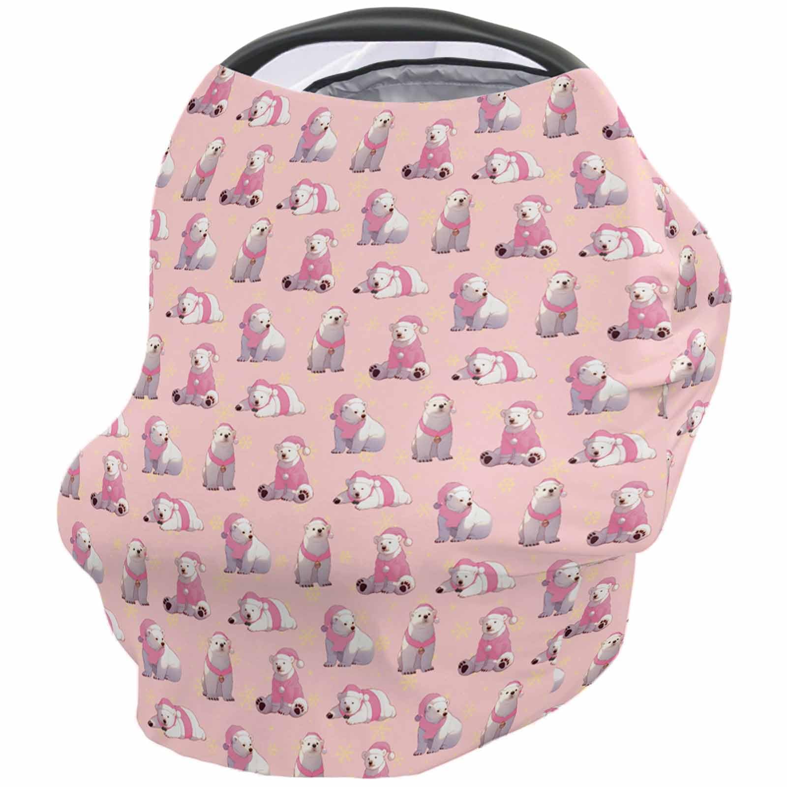 Nursing Cover for Breastfeeding Scarf, Merry Christmas Snowflake Polar Bear Pink Baby Car Covers Super Soft Multi Use for Canopy Shopping Cart Cover Blanket Stroller Cover